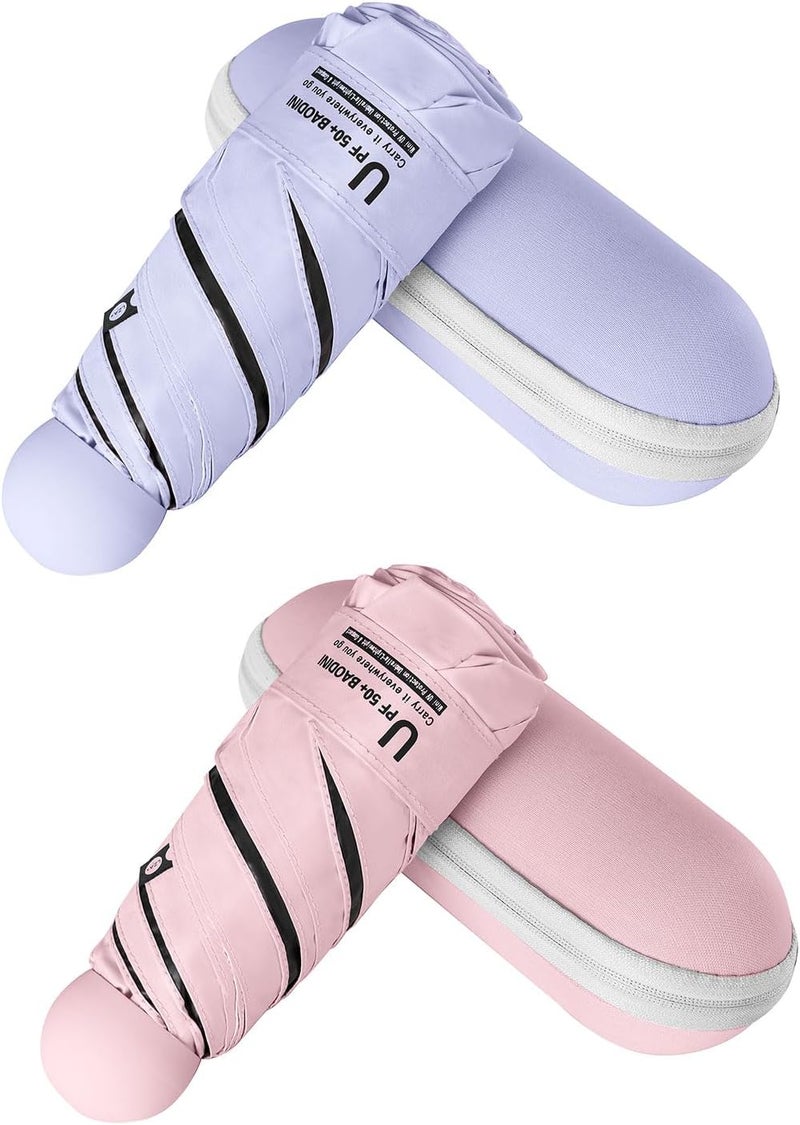 BAODINI Travel Essentials Mini Umbrella for Purse With Case Small Compact UV Sun Protection Lightweight Tiny Pocket Manual Open Close Umbrella for Women Kids and Men Fits Purse Backpack - Image 1